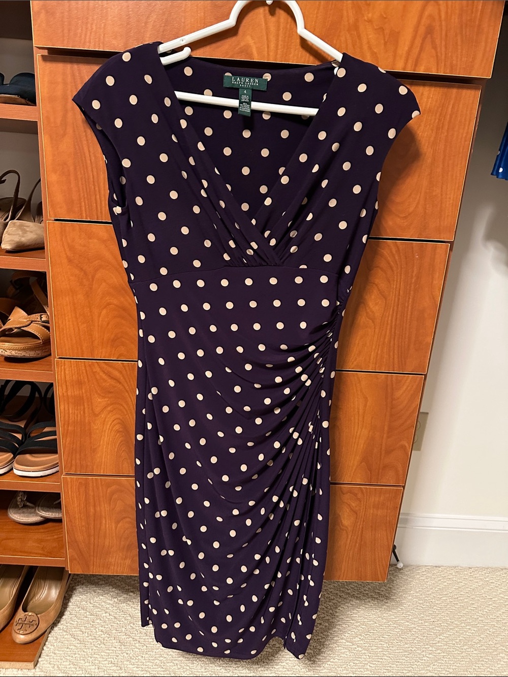 Lauren Ralph Lauren Purple Polka Dot Faux-Wrap Dress
